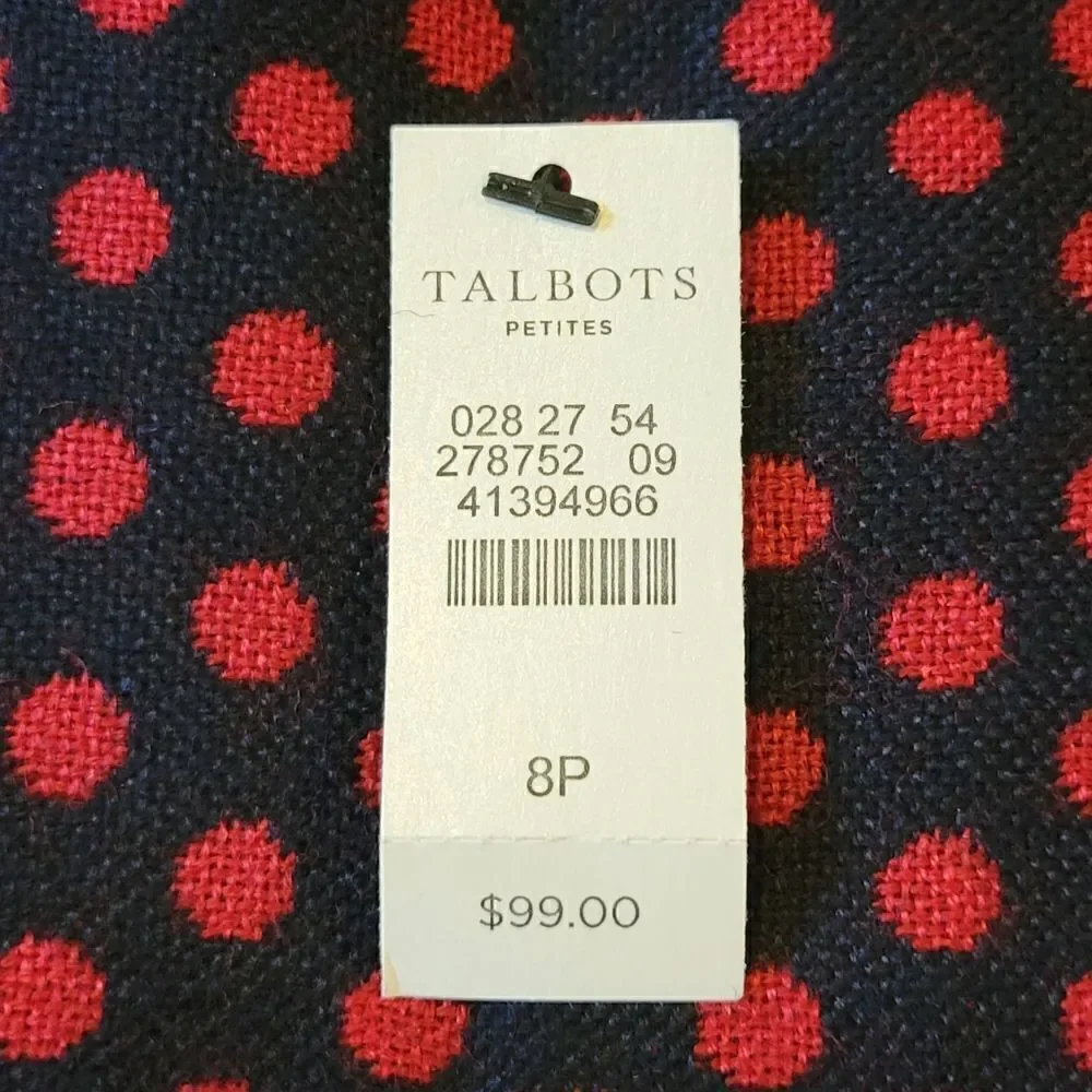Talbots Black & Red Polka-dot Wool Blend Lined Skirt Size 8 Petite